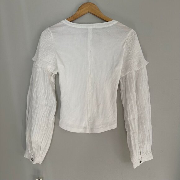 Pilcro The Andie Ribbed Henley Top Balloon Sleeve Blouse - NWT - Small - Picture 6 of 9